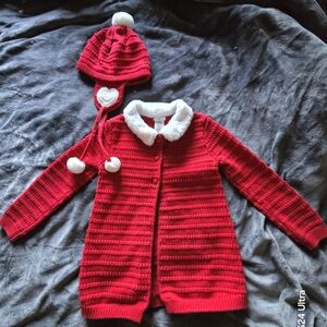 Red Knit Cardigan and Hat Set